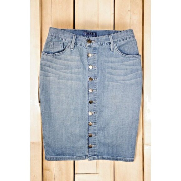 GUESS Light Wash High-Waisted Button-Front Denim Skirt - Size 27 🔹 Vintage Y2K - Picture 1 of 16